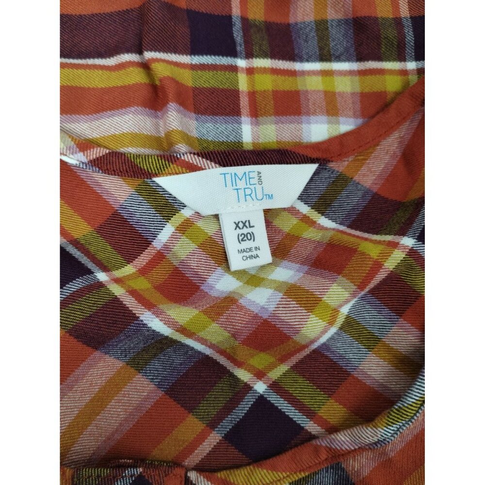 Time and Tru Womens XXL Orange and Yellow Plaid Ruffle Sleeveless Blouse - Picture 6 of 13